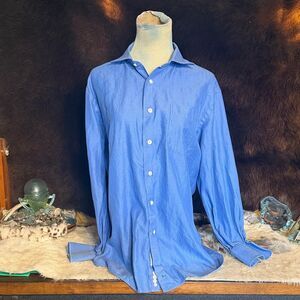 John W. Nordstrom Casual Blue Button-Down Shirt 16 33 (UB5)